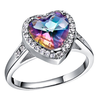 18K white gold plated 925 set stone jewelry series luxury ring Austria crystal gemstone colorful stone