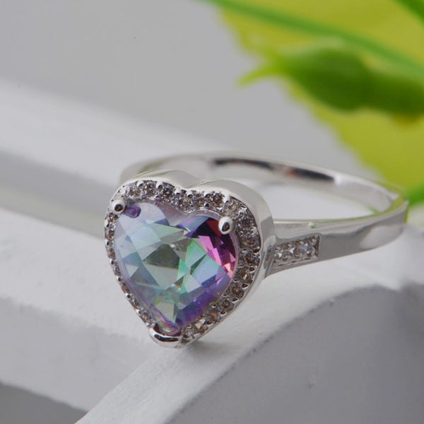 18K white gold plated 925 set stone jewelry series luxury ring Austria crystal gemstone colorful stone