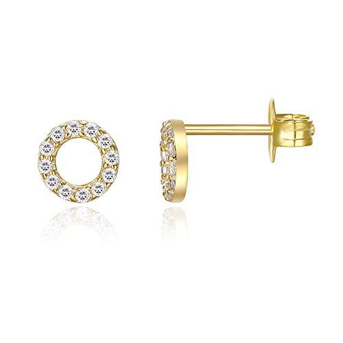6mm Pave Disc Stud Earring with  Crystals - 14K Gold Plated