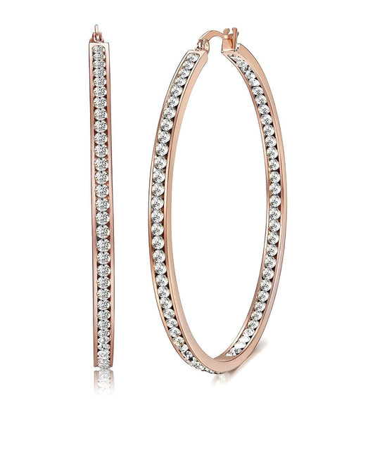 2" Pave Hoop Earring With Crystals in 18K Rose Gold Plated ITALY Desig