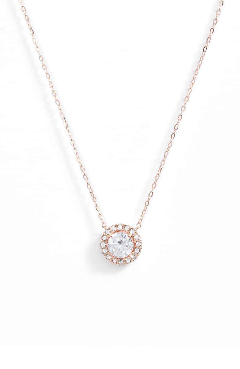 1.00 CT  Crystal Halo Disc Necklace 18" - 18K Rose Gold Plated