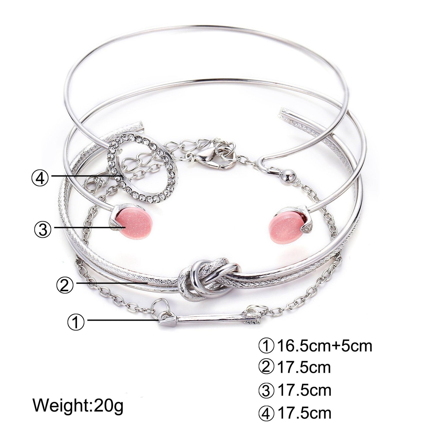 4 Piece Pink Bracelet Set With Crystals 18K White Gold Plated Bracelet
