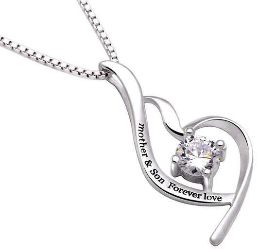"Mother & Son Forever Love" Heart Necklace Embellished with  Crystals